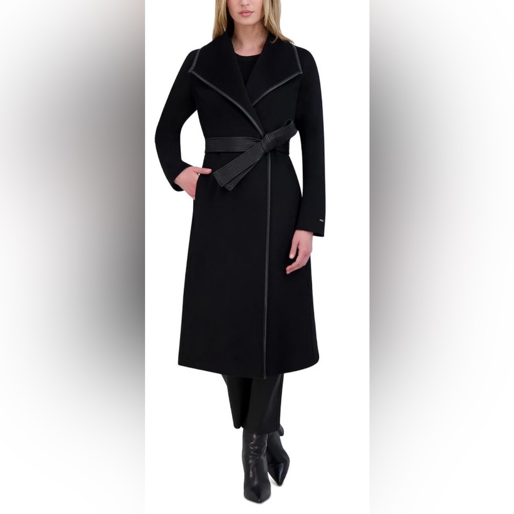Tahari Black Wool Wrap Coat